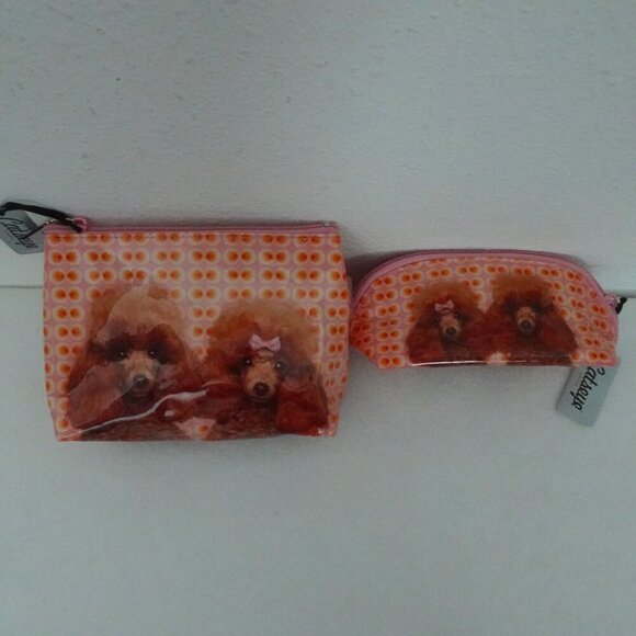 NWT Catseye London Poodle Makeup Cosmetic Case Bag Set Travel TWO Bags Pink - Picture 1 of 11